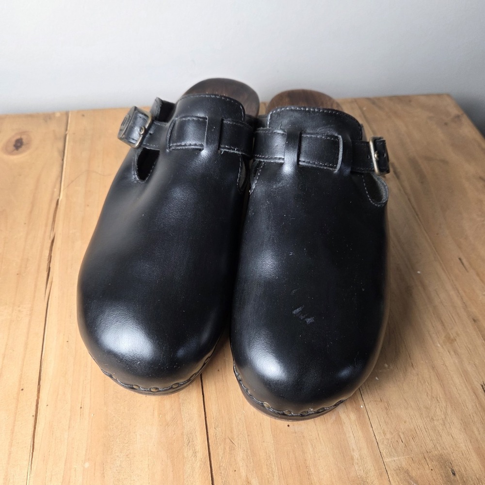 Berkemann Original Toeffler Black Calfskin Wooden Clogs Sz 12 Comfort‎ Slip On - Picture 2 of 11